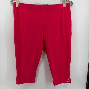 Quacker Factory Capri Pants Pink Women 3X Rhinestone Hem Pockets Pull On Cropped